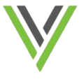 A minimalist logo icon for Viridis Construction featuring a stylized "V" made of green and gray diagonal lines, symbolizing modernity and sustainability.