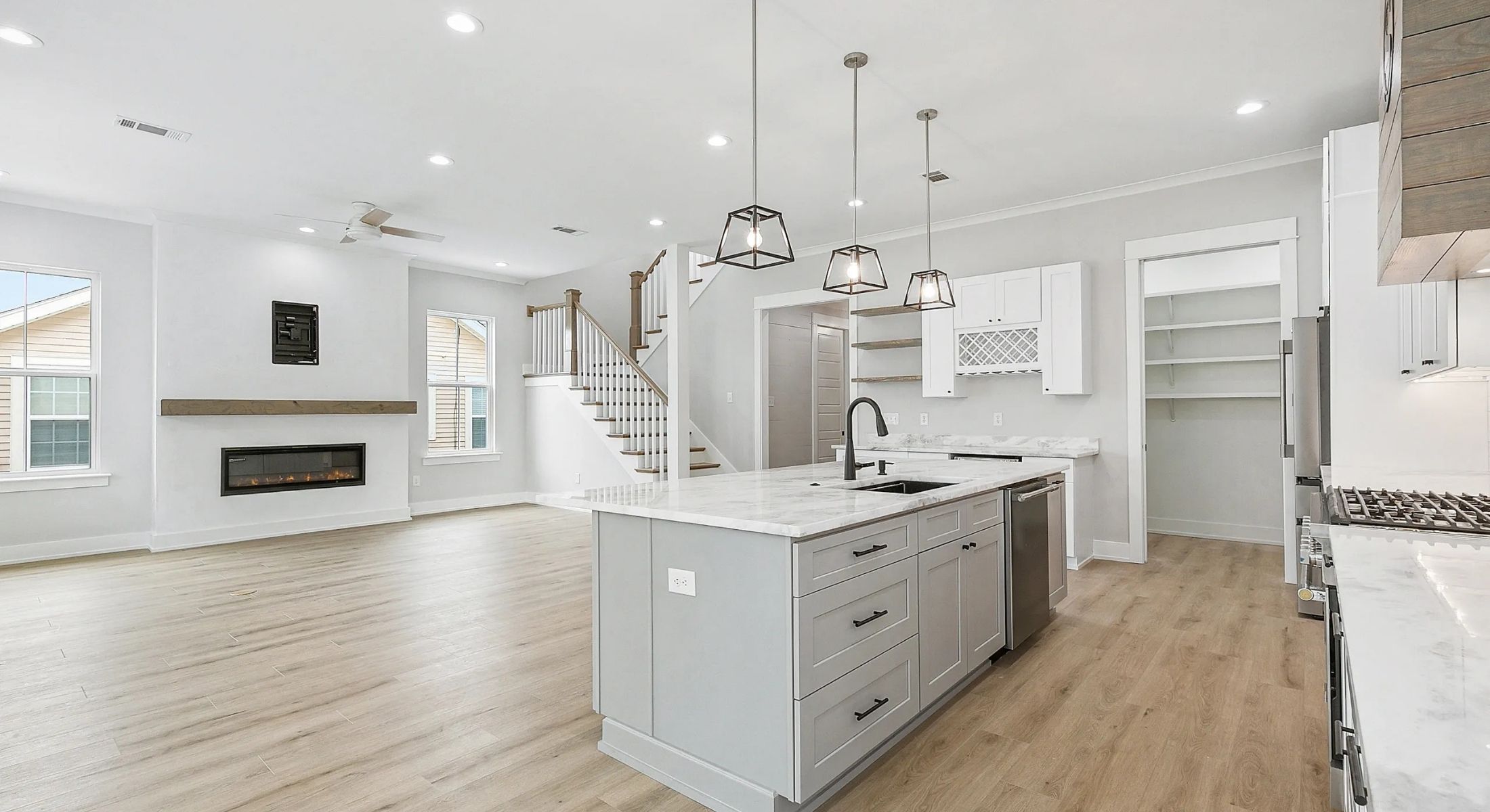 beautiful great room with wood floors